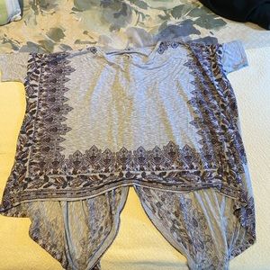 Free People Gray and Purple Patterned Top
